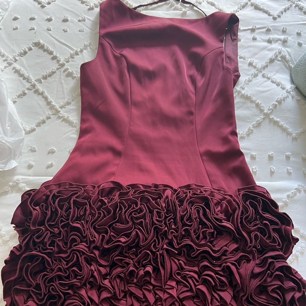 Oh Polly One Shoulder Burgundy Dress